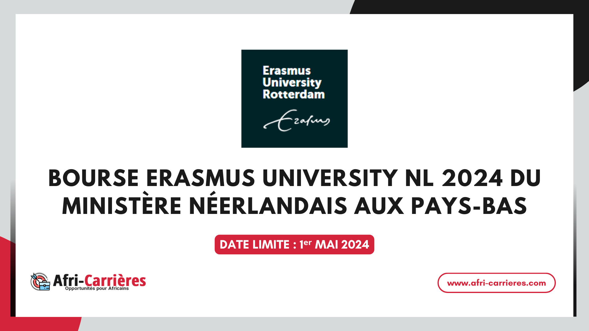 Bourse Erasmus University NL 2024 du ministère néerlandais aux Pays-Bas