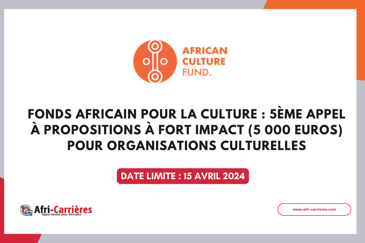 Fonds Africain pour la Culture 5ème Appel à Propositions à Fort Impact (5 000 Euros) pour organisations culturelles
