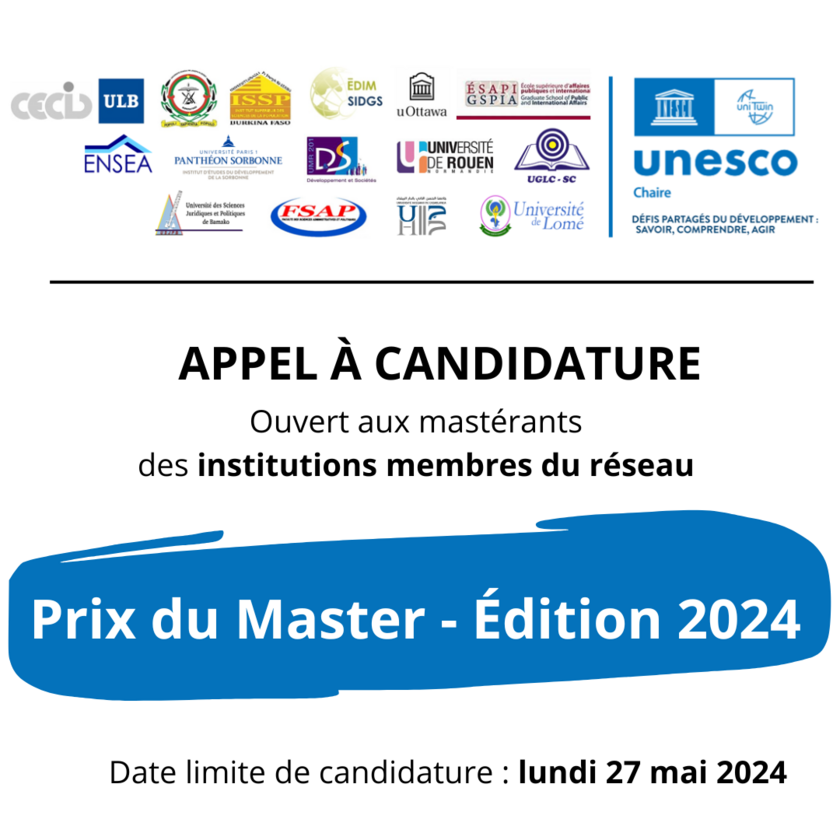 Appel à candidature - Prix du Master UNESCO 2024