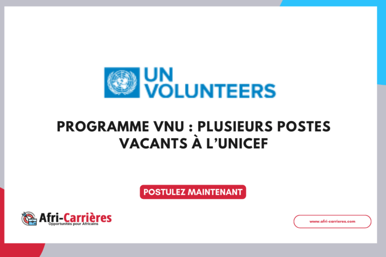Programme VNU Plusieurs postes vacants à l’UNICEF