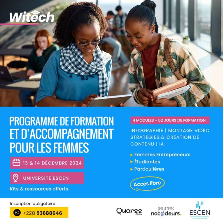 Programme WITECH formation et d'accompagnement pour les femmes