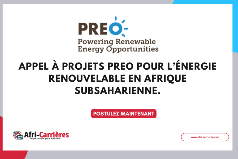 Appel à projets PREO 2025 pour l’énergie renouvelable en Afrique subsaharienne.