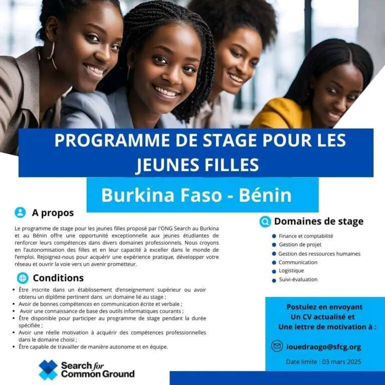 Programme de stage pour les jeunes filles 2025 Burkina-Bénin