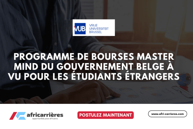 Programme de bourses Master Mind du gouvernement Belge à VU 2025 pour les étudiants d'excellence