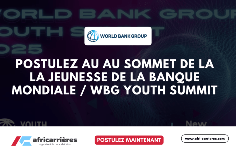 World Bank Group Youth Summit 2026 – #FutureWorks : Concevoir les emplois de l’ère numérique 6 WBG Youth Summit 2025 Postulez maintenant pour être Délégué au Sommet de la la jeunesse de la Banque Mondiale