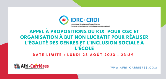 Appel à propositions du KIX pour OSC et Organisation à but non lucratif pour réaliser l’égalité des genres et l’inclusion sociale à l’école