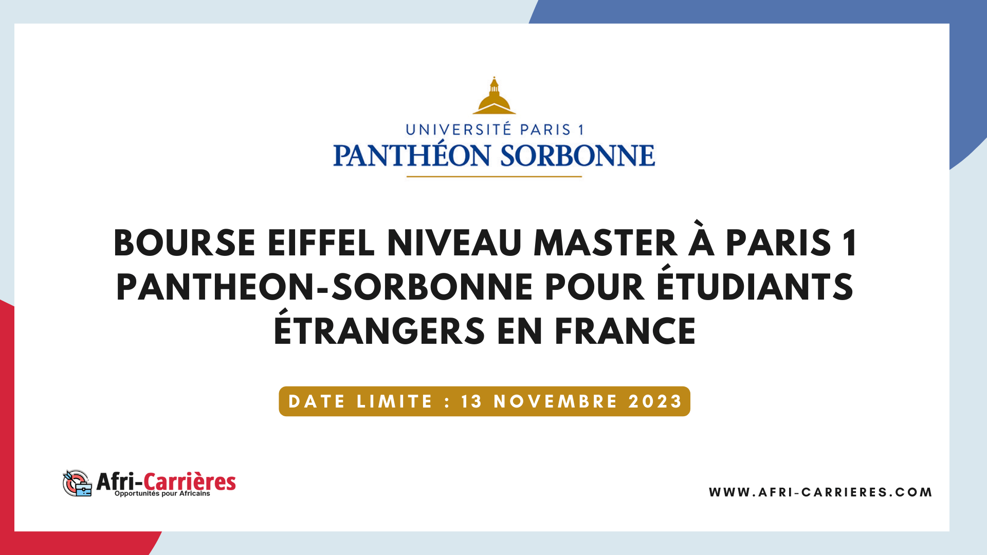 Bourse Eiffel Pantheon-Sorbone 24-25 Niveau Master En France