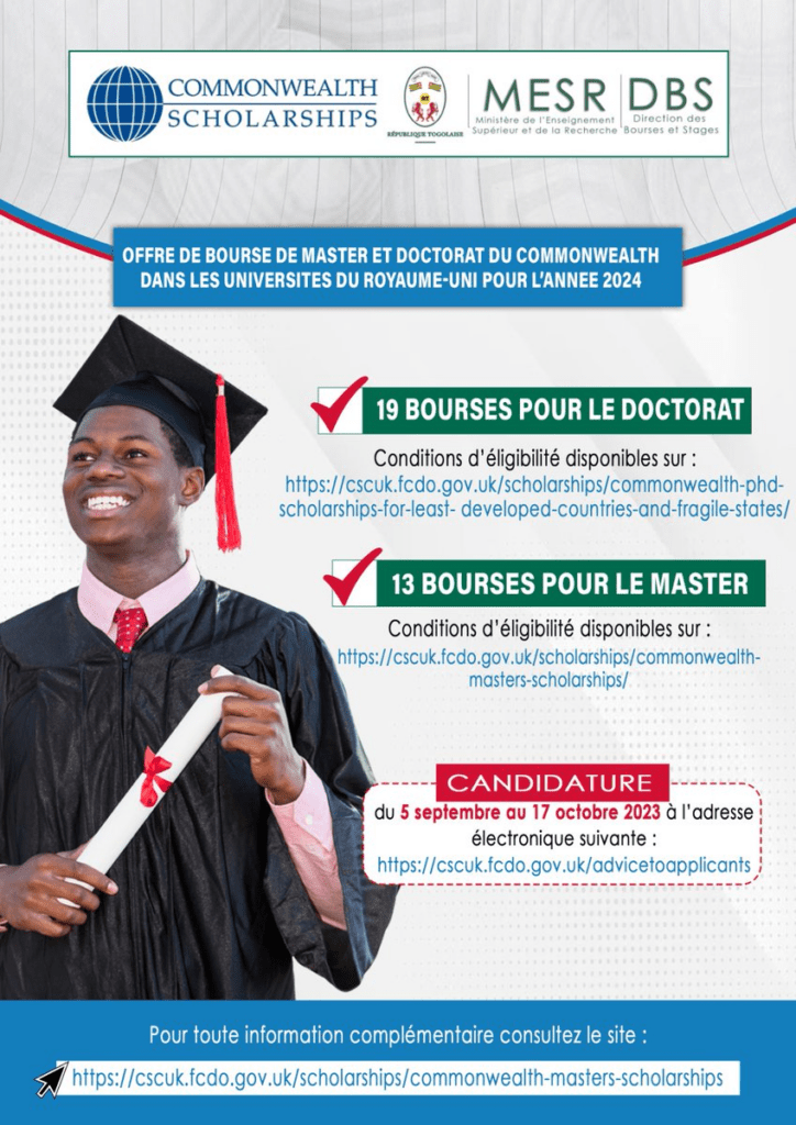 32 bourses d’études du Commonwealth aux étudiants togolais (Master & Doctorats) 4 image