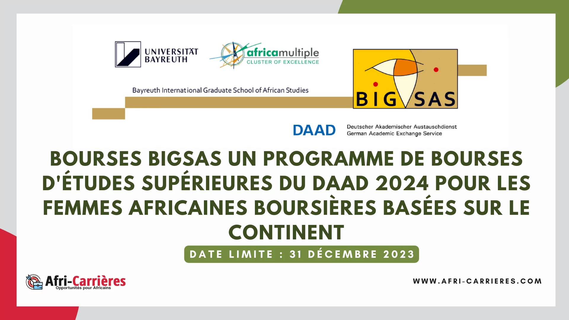 Bourses d'études BIGSAS 2024