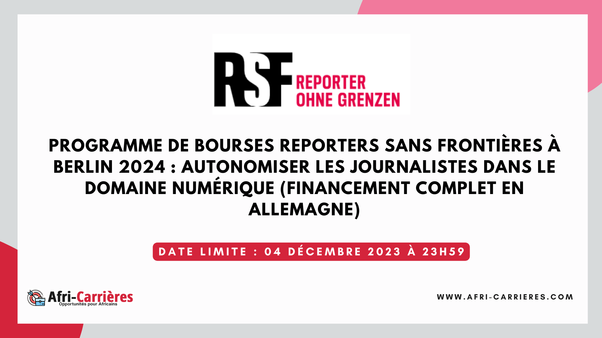 Programme de bourses Reporters sans frontières à Berlin 2024