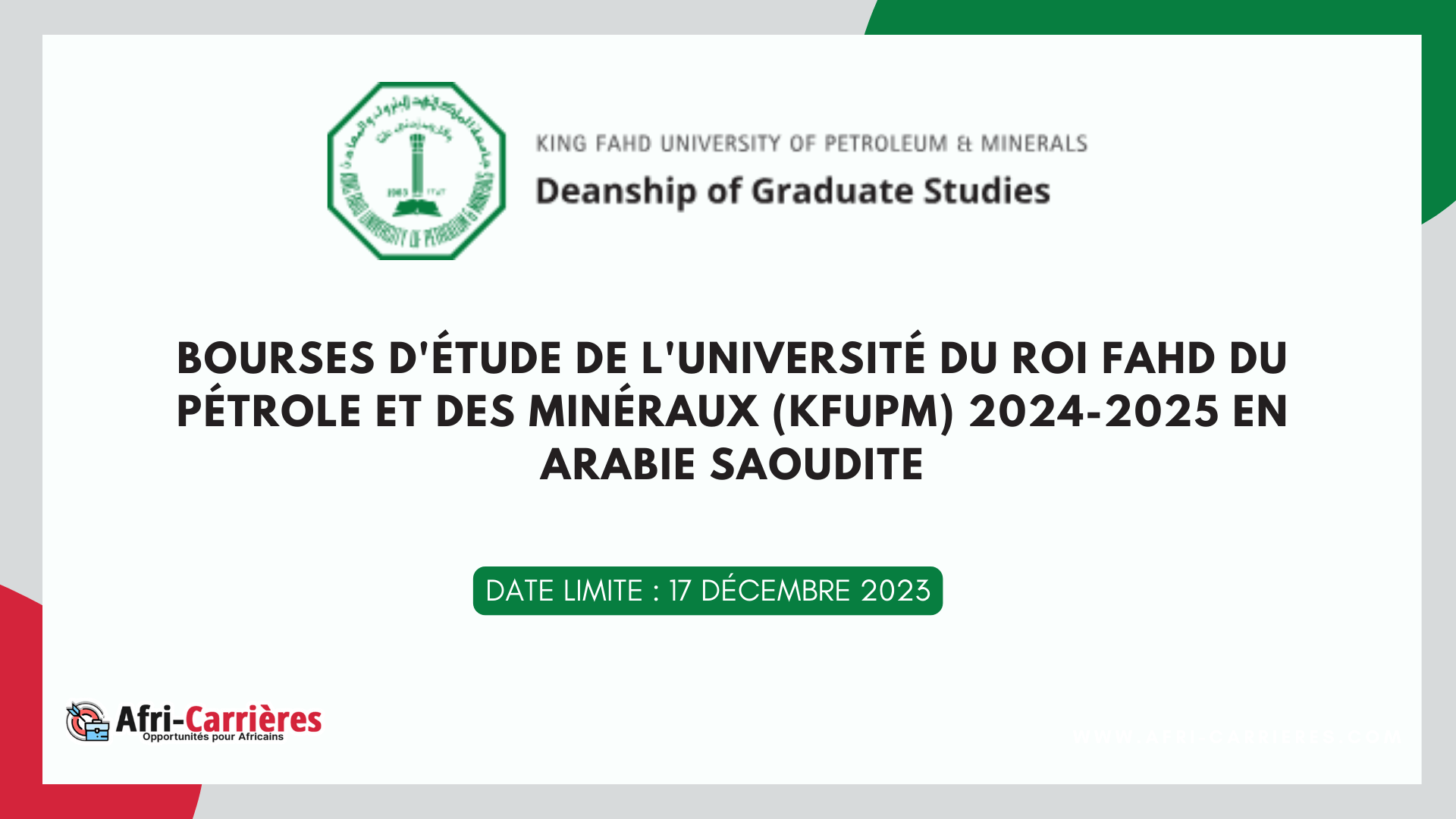 bourses d'études KFUPM en Arabie Saoudite