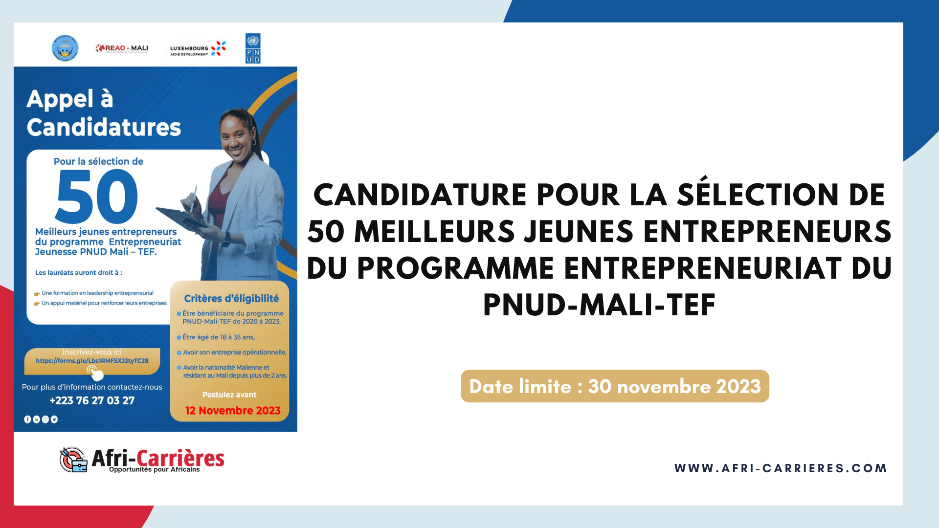 programme entrepreneuriat du PNUD-Mali-TEF