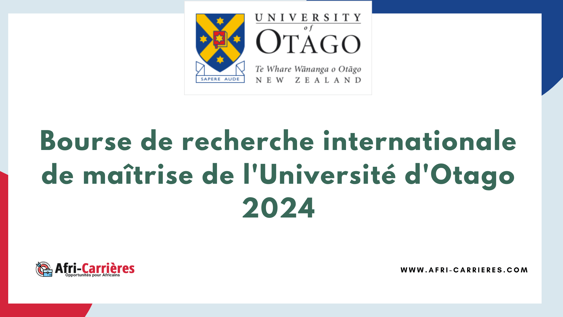 Bourse de maîtrise Université d'Otago