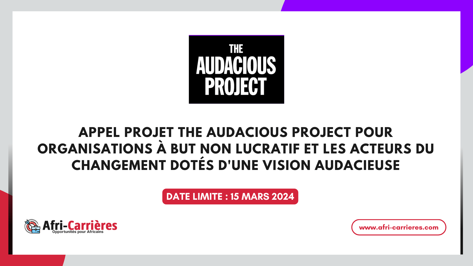 Appel à projet Audacious pour ONG et acteurs de changement