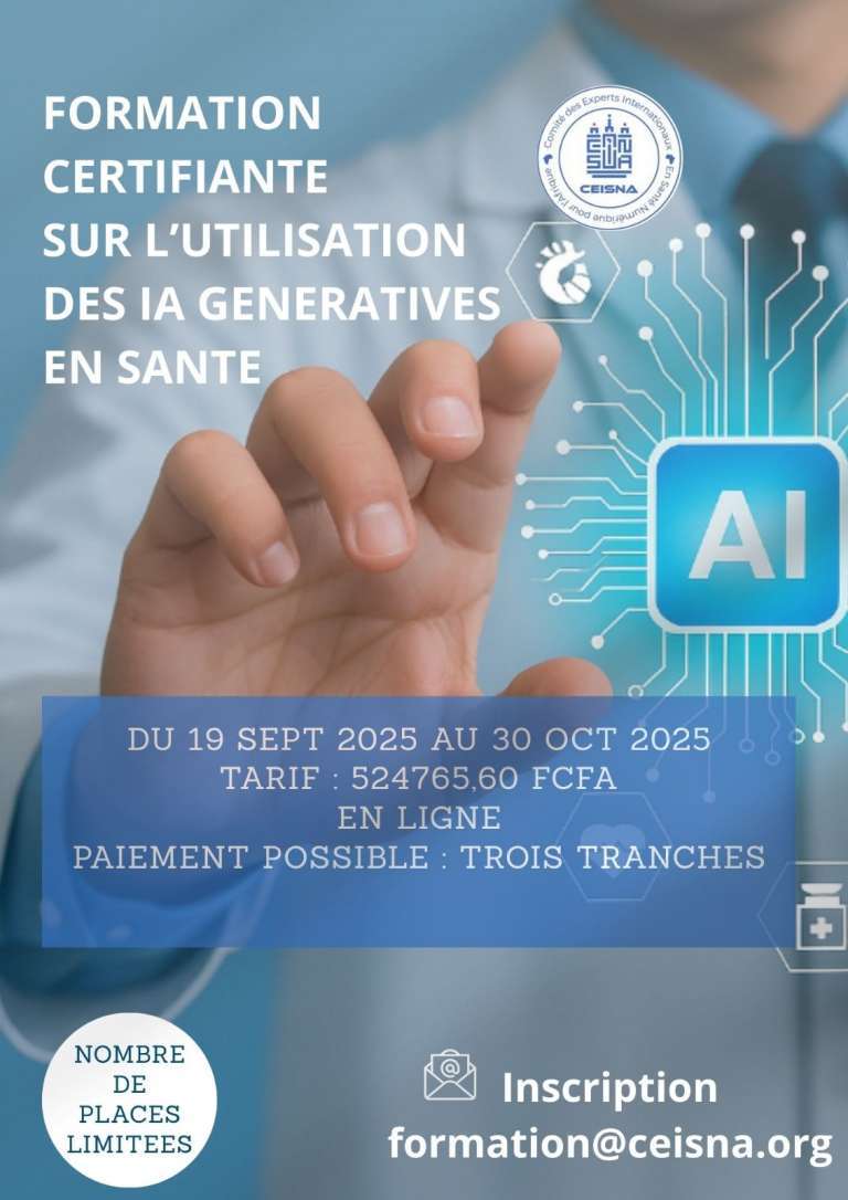 Formation certifiante sur l'utilisation des IA génératives en santé, adaptée au contexte africain - en ligne