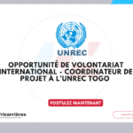 Opportunité de Volontariat International – Coordinateur de Projet à l’UNREC Togo (2026-2028)